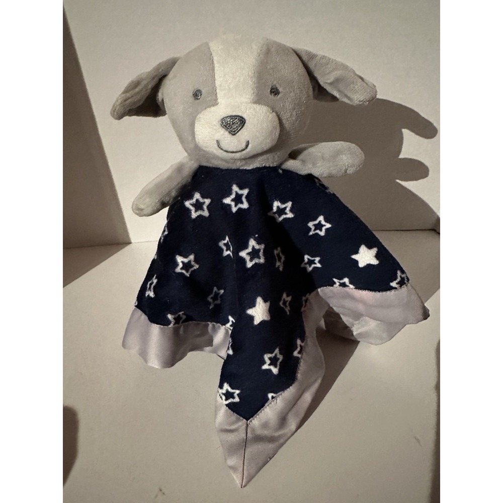 Carters‎ Child of Mine Puppy Dog Lovey Gray Navy Stars Security Blanket Rattles